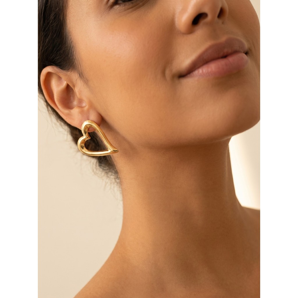 Brincos Femininos Coração Flor Argola Aço Cirúrgico Dourado Hipoalergênico Antialérgico Não Escurece