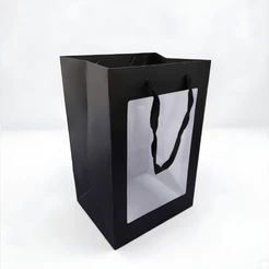 Sacola de Papel com visor PVC 30x20x16cm - Preta - 1 unidade - Rizzo
