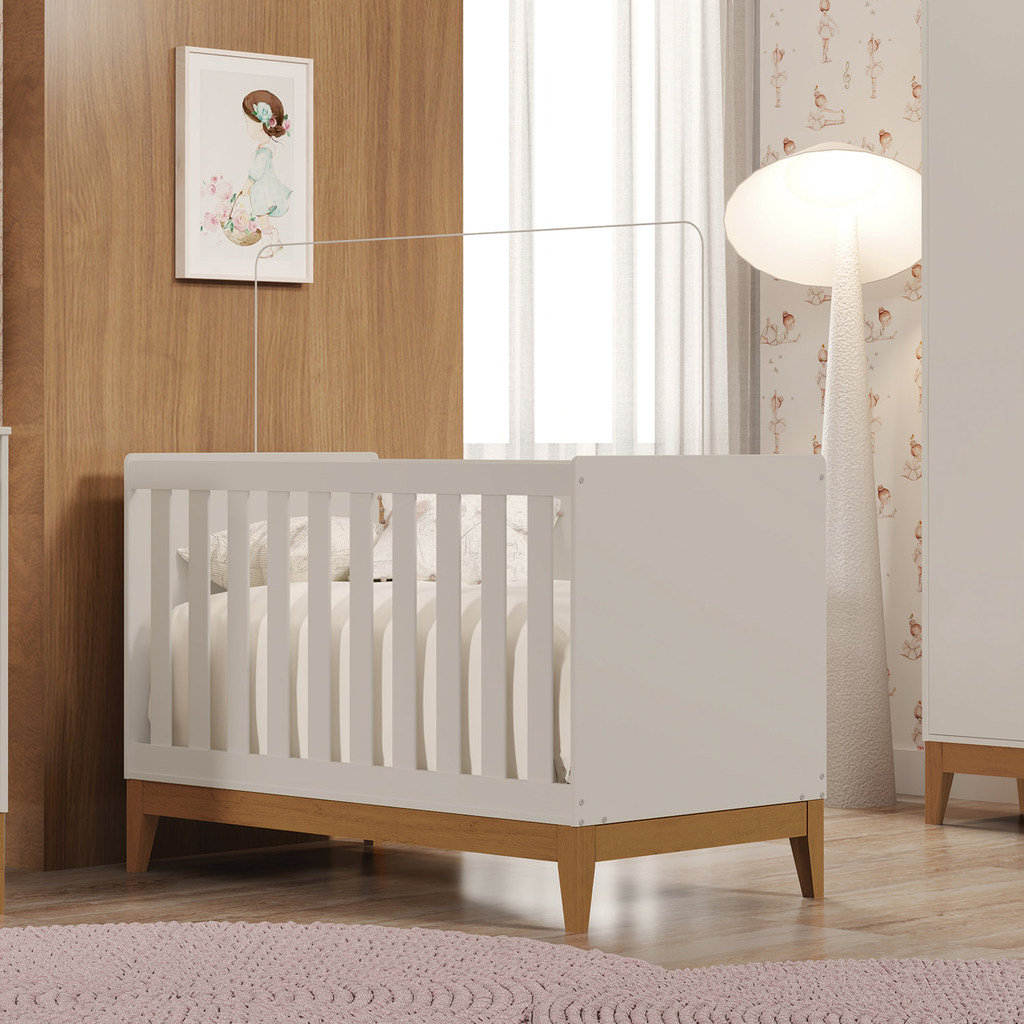 Berço Mini Cama Moderno Flip Americano Quarto Bebe 3 Modelagens Pés Madeira Areia Fosco - Moveisaqui