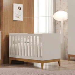 Berço Mini Cama Moderno Flip Americano Quarto Bebe 3 Modelagens Pés Madeira Areia Fosco - Moveisaqui