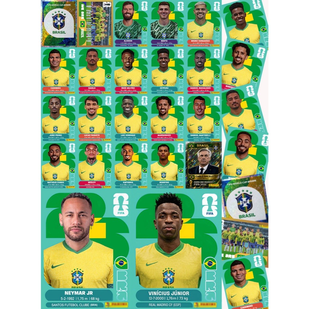 kit  Figurinhas Copa do Mundo 2026 Brasil Elenco Completo