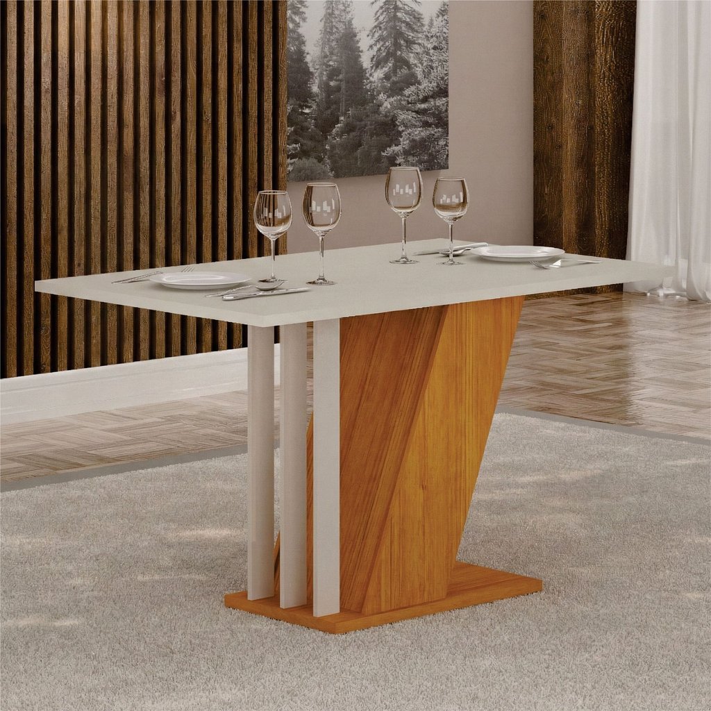 Mesa de Jantar Retangular Miami Freijó Off White 120cm 4 Lugares Yescasa Freijó/Off White
