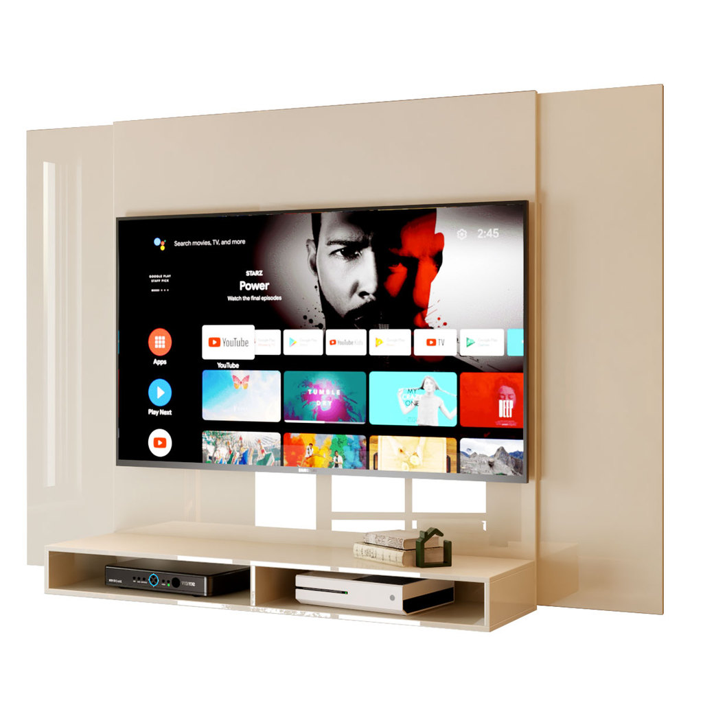 Painel Suspenso Aéreo Flutuante com Nicho para Sala TV até 43 Polegadas Decorativo Kiev Off White - MoveisAqui