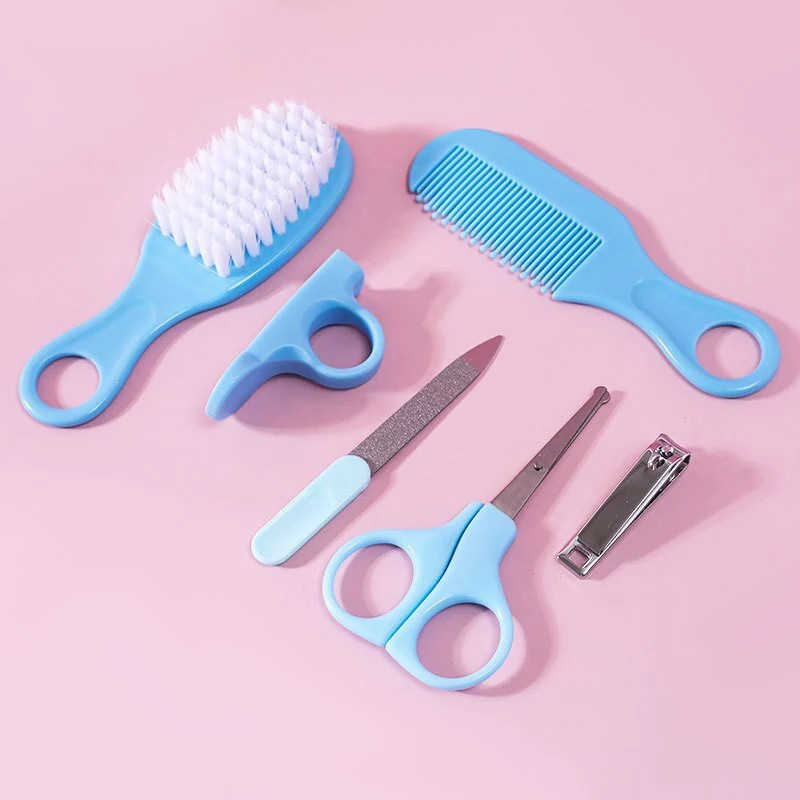 Kit Higiene Bebe 06 Pecas Pente Escova Tesoura Cortador Unha Lixa Cuidados Recem Nascido Completo