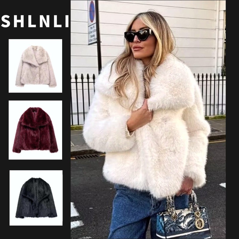 Jaqueta Curta Solta Feminina Com Lapela De Pele De Vison Para Outono Inverno