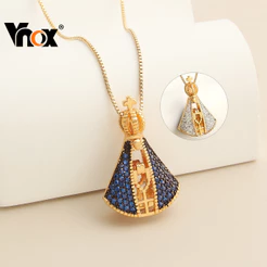 Vnox Nossa Senhora Aparecida Saint Pingente Colar Para Mulheres Banhado A Ouro 18K Dupla Face Azul Branco Zircão Corrent