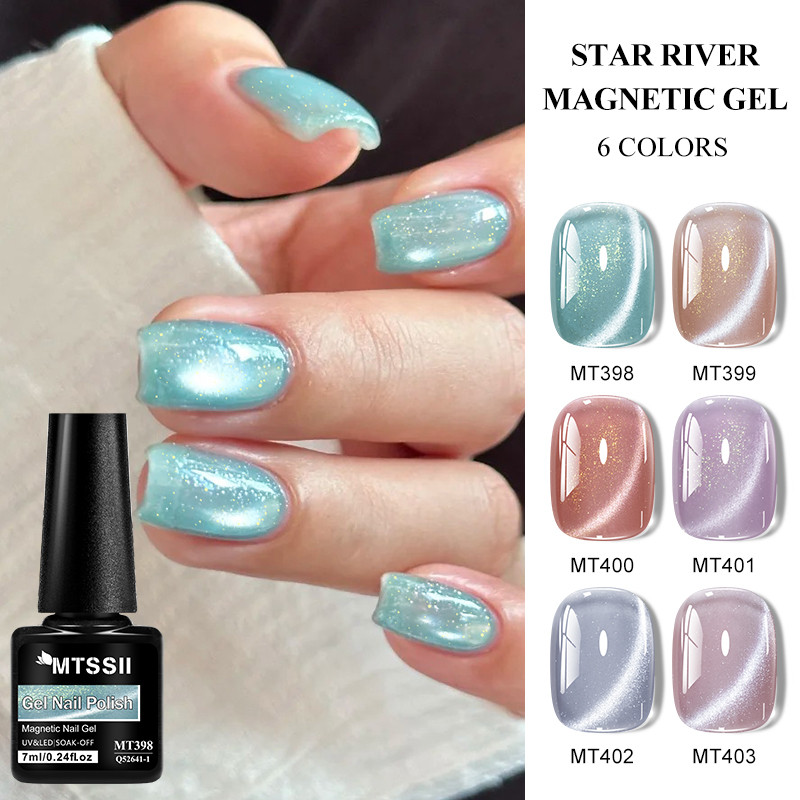 MTSSII 7ml Star River Cat Eye Gel Unha Polonês Magnético Contas De Vidro Semi Permanente Soak Off UV Unhas