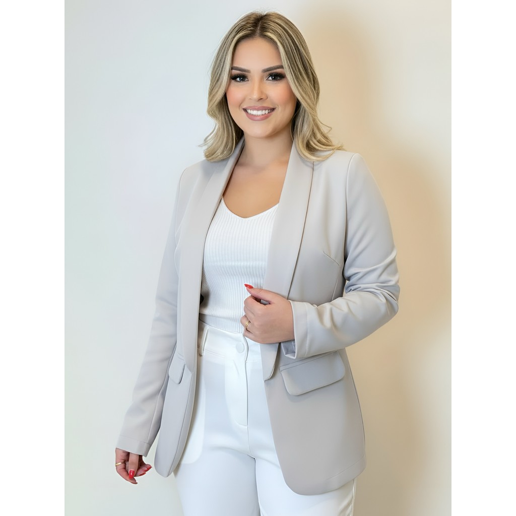 Blazer alfaiataria social feminino longo casaco max casaquinho acinturado terninho elegante trabalho
