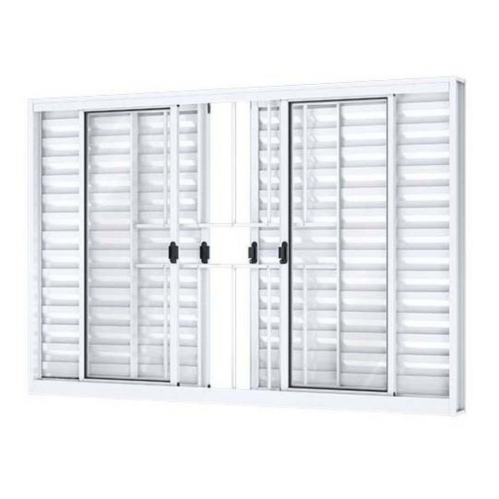 Janela Veneziana de Correr Central com Grade 6 Folhas Alumínio 100x200cm Branco Riobras Branco