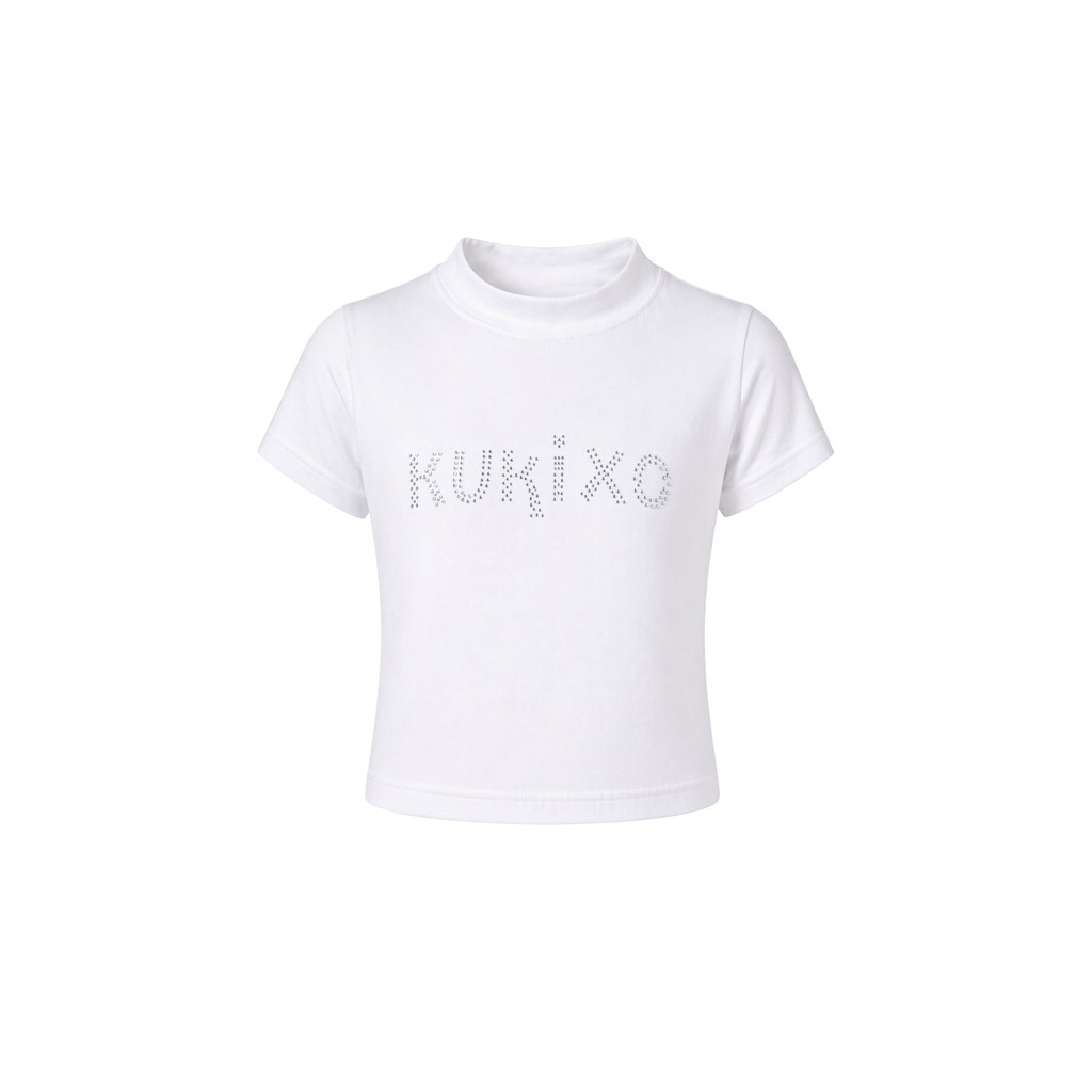 Blusa Kukixo Manga Curta com Aplicação em Strass - Off White