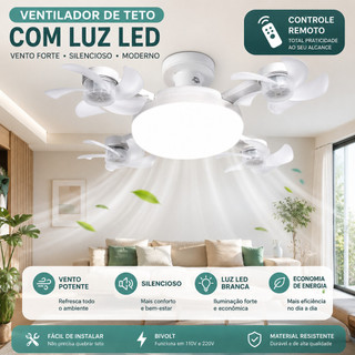 Lâmpada Ventilador de Teto Bivolt com Controle Estilo Drone Moderno e Silencioso - Envio …
