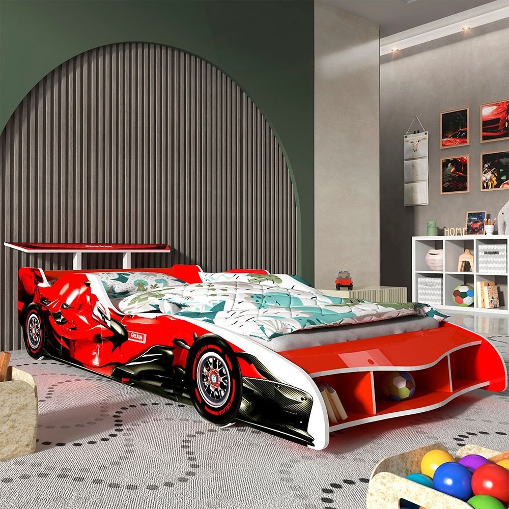 Cama Infantil Carro F1 090 100% MDF Vermelho