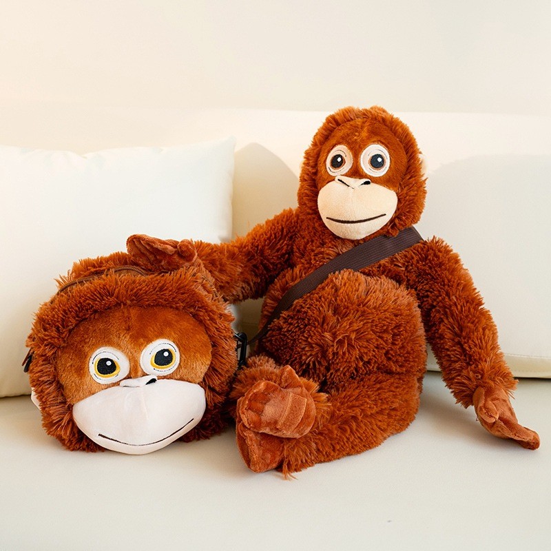 Desenhos Animados Realista Gorila Brinquedo De Pelúcia Bonito Braço Longo Macaco Boneca Crossbody Saco Mochila Novidade