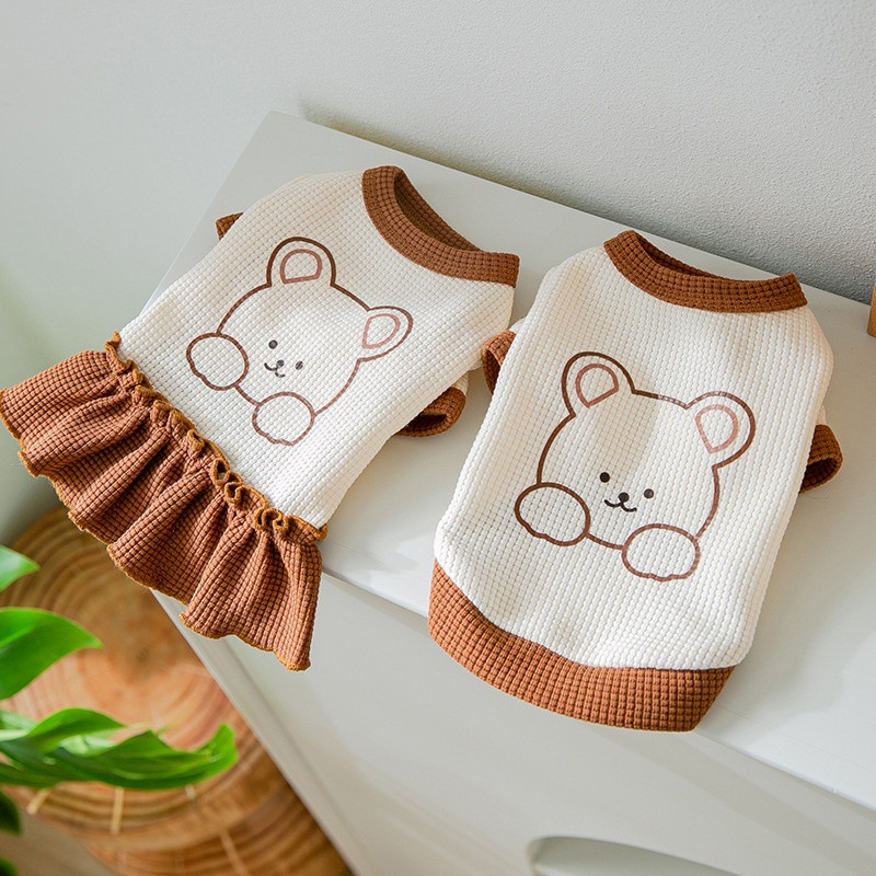 【Muhsinpet】Fato de casal de animais de estimação Saia bordada para animais de estimação T-shirt para animais de estimaçã