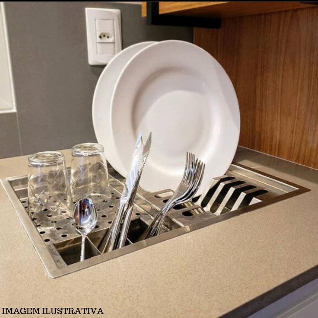 Organizador e Escorredor de Louça Embutido 50x40cm Inox304