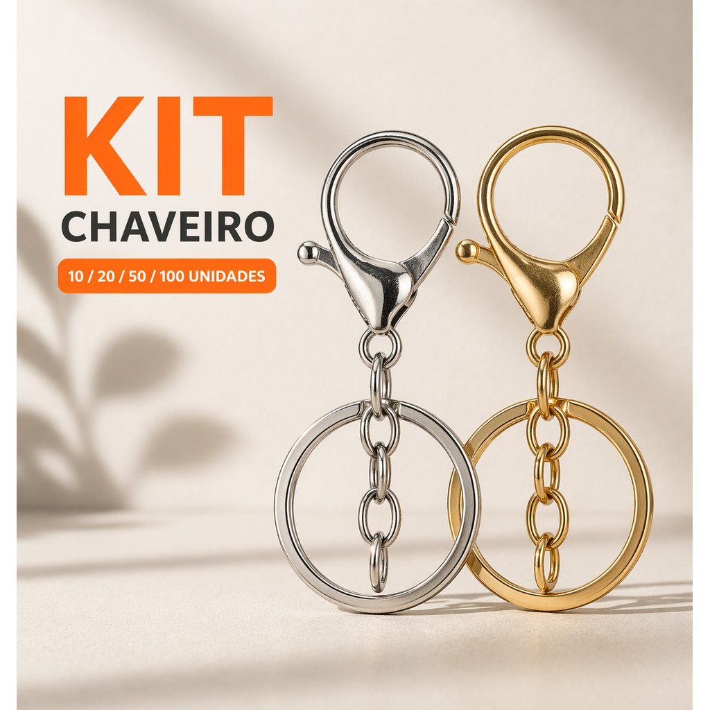 Kit Mosquetão Para Chaveiro Dourado Com Argola 10 20 50 Peças