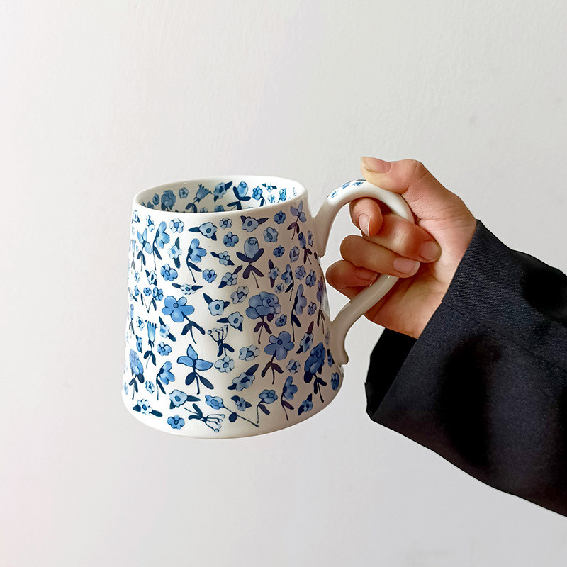 Alto valor portátil Retro azul branco escritório doméstico cerâmica café café café da manhã copo de leite caneca copo de
