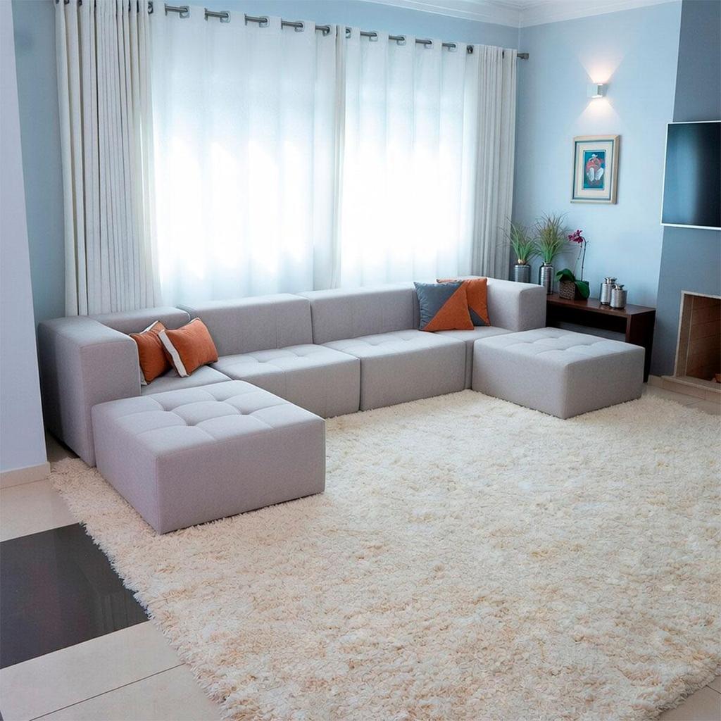 Imagem Sofá Modular 4 Lugares com 2 Braços e 2 Chaises Boucle para Sala Moderna Premium