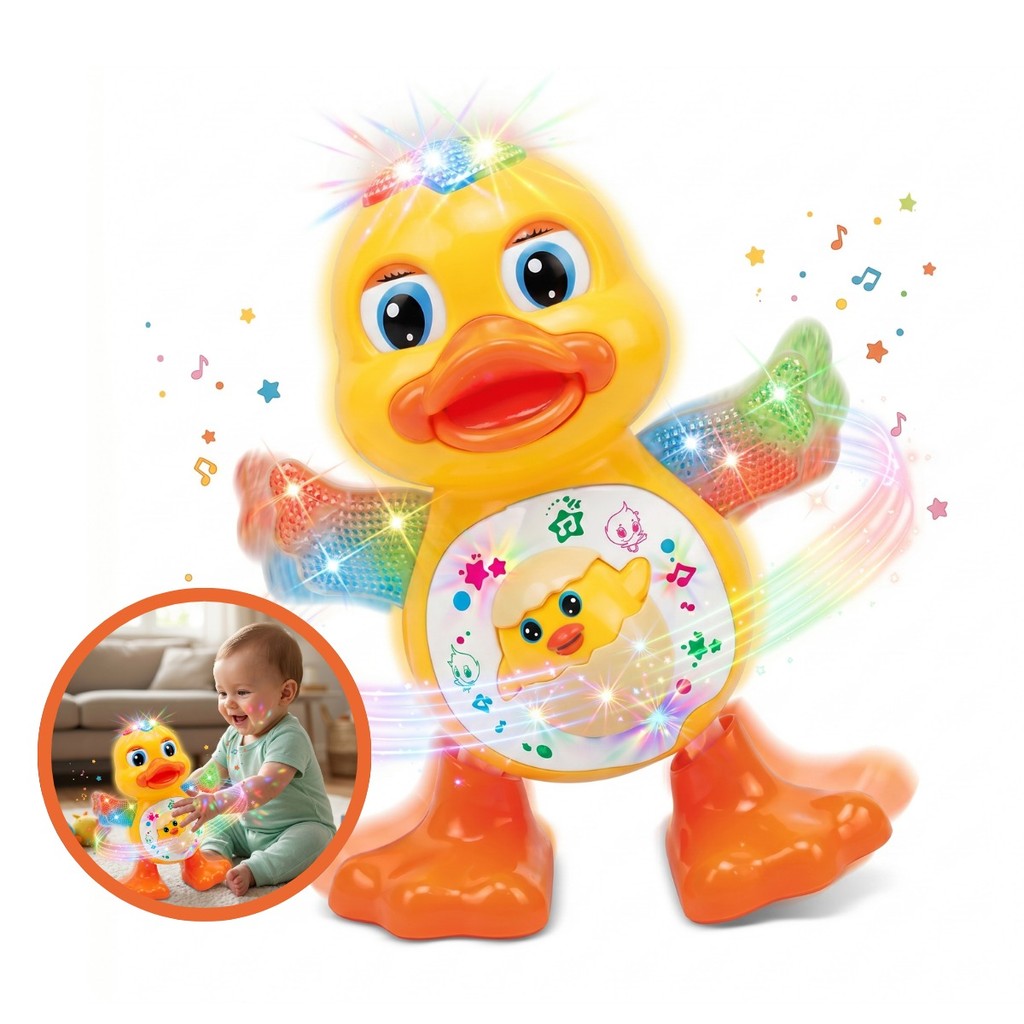 Pato Dançarino Musical Infantil Com Som Luzes Coloridas Que Rebola Patinho que Toca Musica Kizumba
