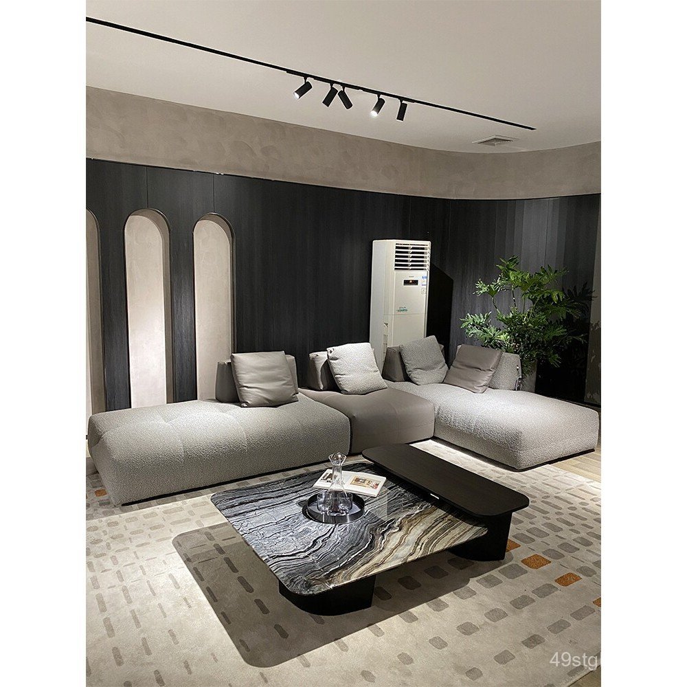 Sofá minimalista italiano em couro genuíno, combinação modular moderna de canto para áreas de vilas nórdicas, sofá de de