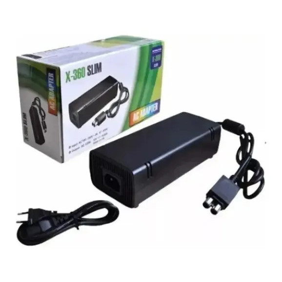 Fonte Xbox 360 Slim Bivolt Conector 2 Pinos Com Cabo Energia Voltagem De Entrada 110v/220v (bivolt)