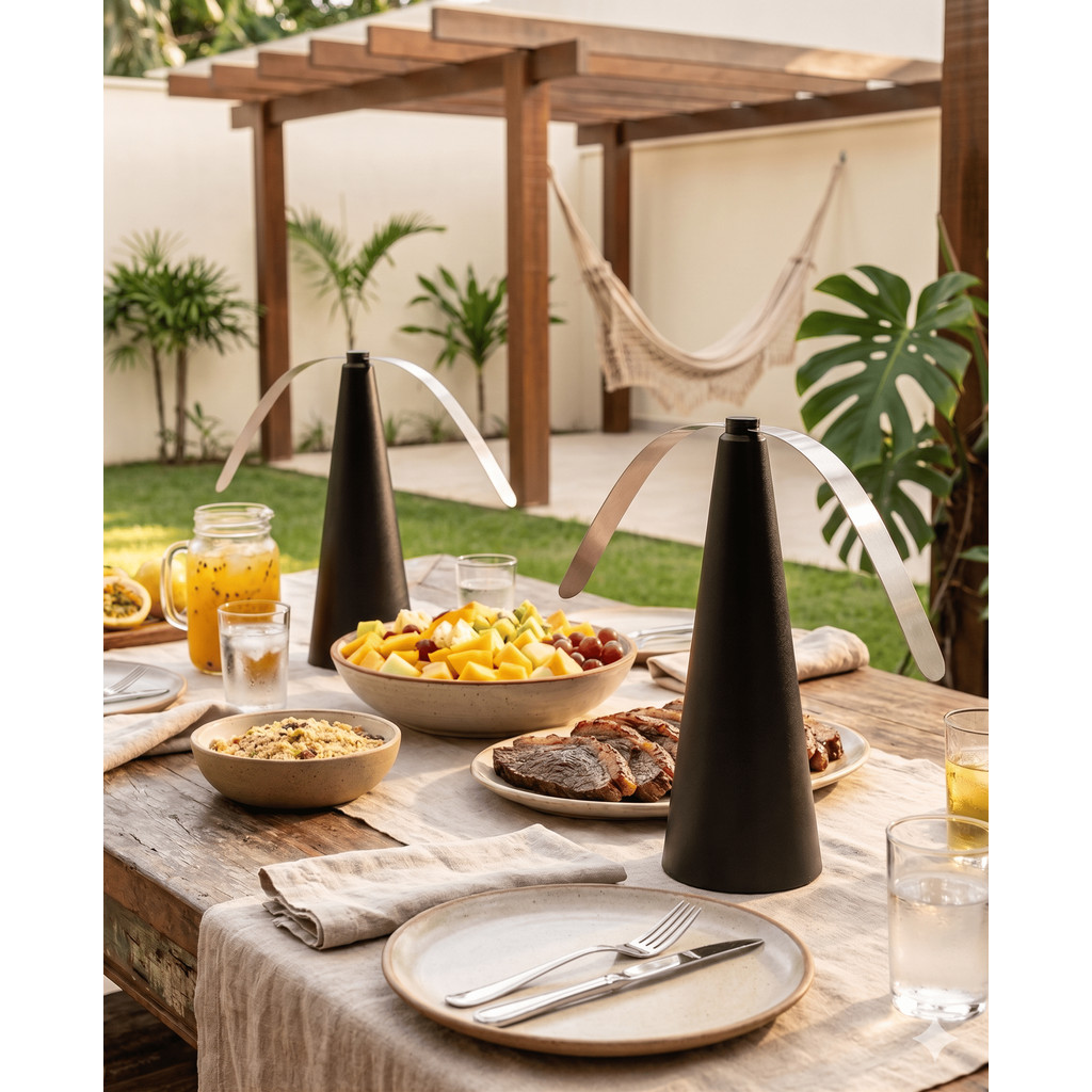 Kit 2 Mini Ventilador Espanta Moscas Automático Para Mesa Buffet Churrasco Repelente Portátil