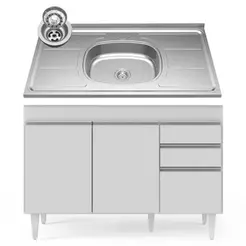 Balcão Gabinete com Pia Inox 120cm Michigan Branco - Lumil