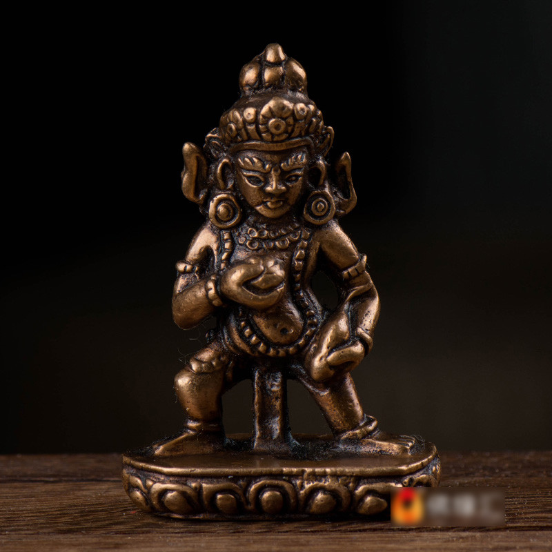 Bronze do Nepal Angustiado < Deus da Riqueza > < Deus da Riqueza > Estátua da Pequena Estátua de Bronze Portátil <Deus d