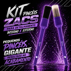 Kit Pinceis Interno + Externo Nº14 Zacs Médio e Suave Detalhamento Automotivo