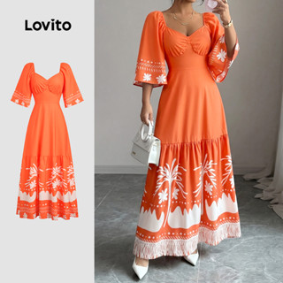 Lovito Vestido Casual Estrutura Linha Primavera/verão Laranja para Mulheres LK4LD288 em Oferta na Shopee