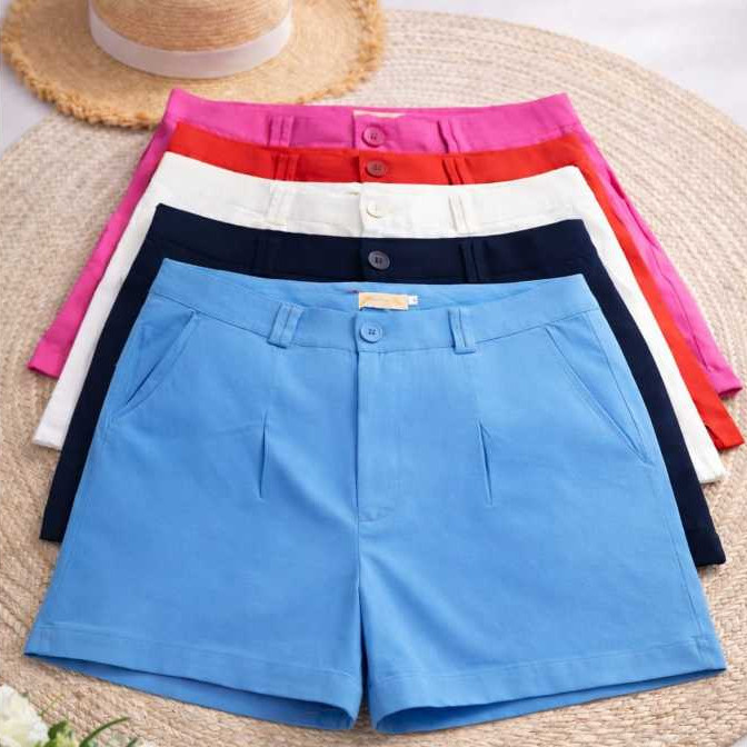 Short Feminino Alfaiataria com Bolso - Acompanha Cinto | Social / Cintura Alta e Com Ziper - NYBC