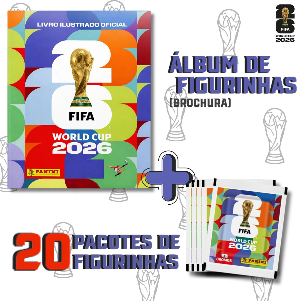 ÁLBUM DE FIGURINHAS COPA DO MUNDO OFICIAL World Cup FIFA 2026 Capa Brochura e 20 envelopes