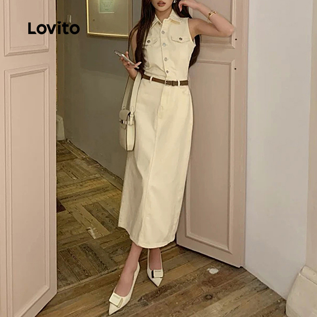Lovito Fecho Frontal Elegante Vestido com Botões para Primavera/verão em Tom Cáqui Claro para mulheres L154LD253 · foto 2
