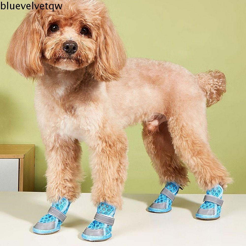 BLUEVELVETQW 4 Unidades/Conjunto Botas De Malha Para Animais De Estimação , Sapatos Antiderrapantes Respiráveis Cães Mei