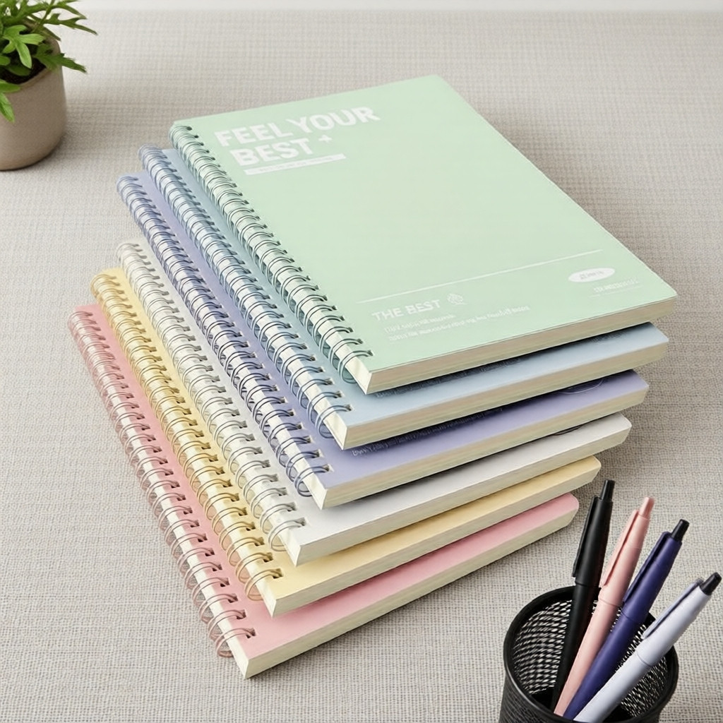 Conjunto de 6 cadernos espirais fofos + 5 canetas, material escolar e de escritório durável, cores sortidas, presente