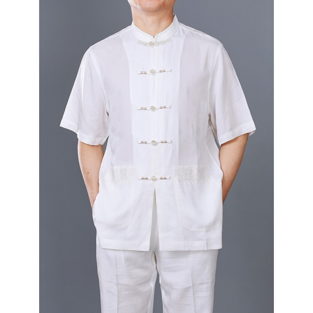 Terno Tang masculino de manga curta Top estilo étnico Roupas masculinas de meia-idade Roupas masculinas ultrafinas de ve