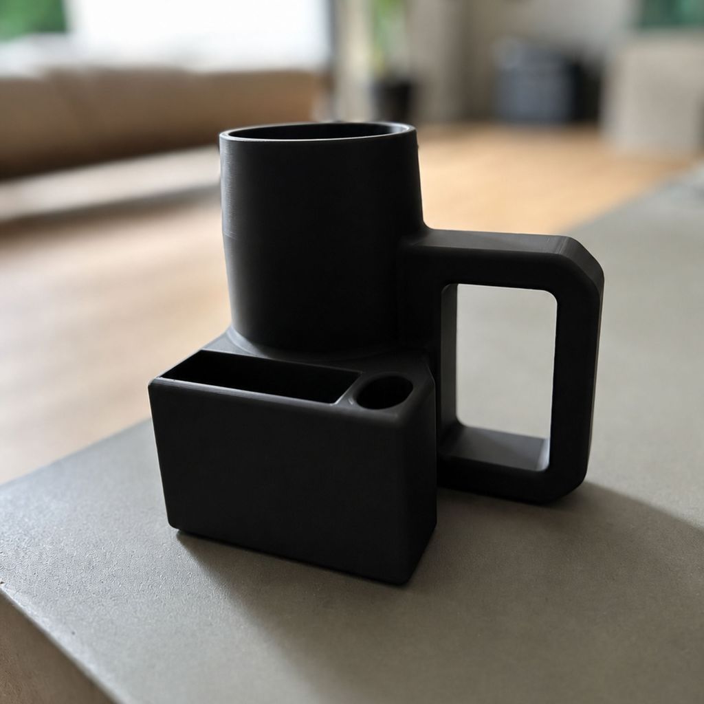 Caneca Porta Lata Com Suporte Palheiro e Isqueiro