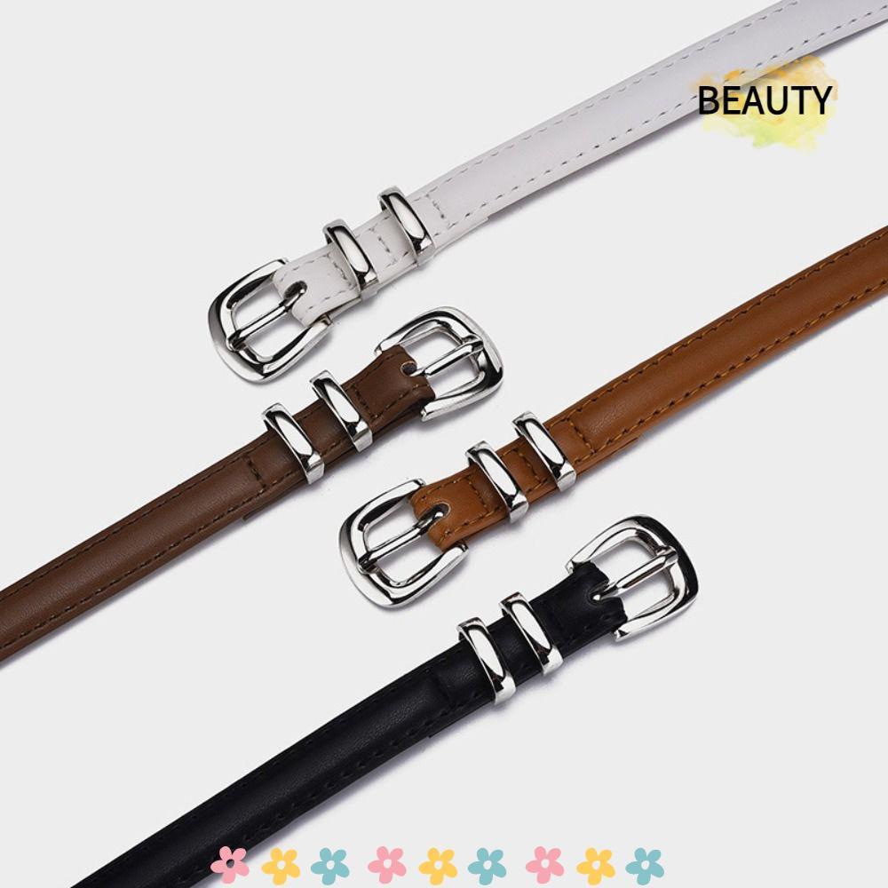 BEAUTYHOMEBR Cinto De Couro PU , Design Luxuoso Casual Com Fivela De Pino Prateado , Jeans Versátil