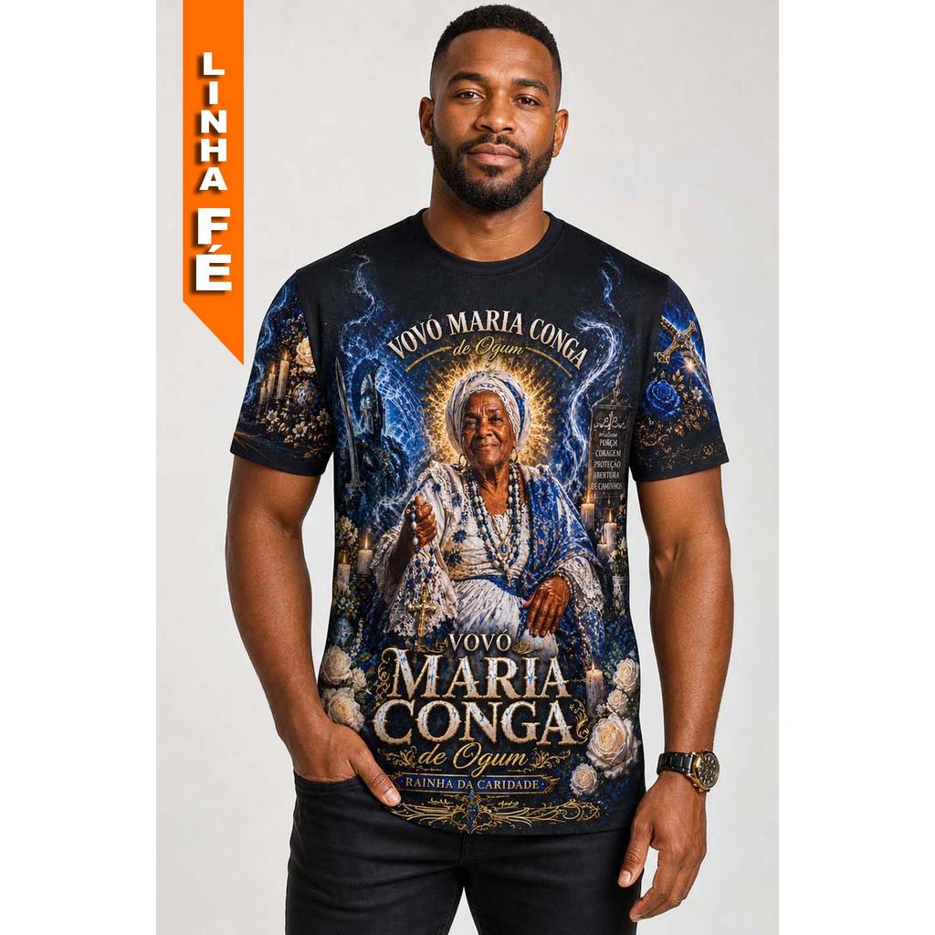Camiseta Vovó Maria Conga Ogum Camisa Umbanda Linha Preto Fé Axé