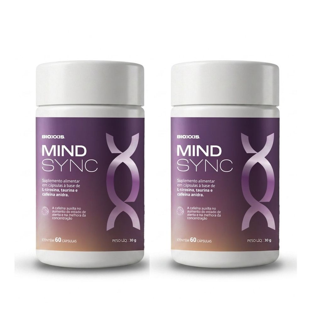 Suplemento Foco Memória Concentração Clareza Mental Cafeína Tirosina Taurina 2 Frascos de 60 Cápsulas Mind Sync Vexxia