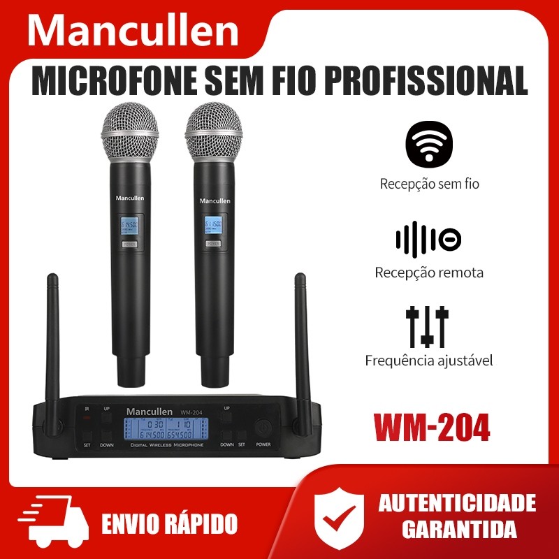 Mancullen Microfone sem fio duplo Microfone ajustável Frequência Volume UHF Microfone para videoke