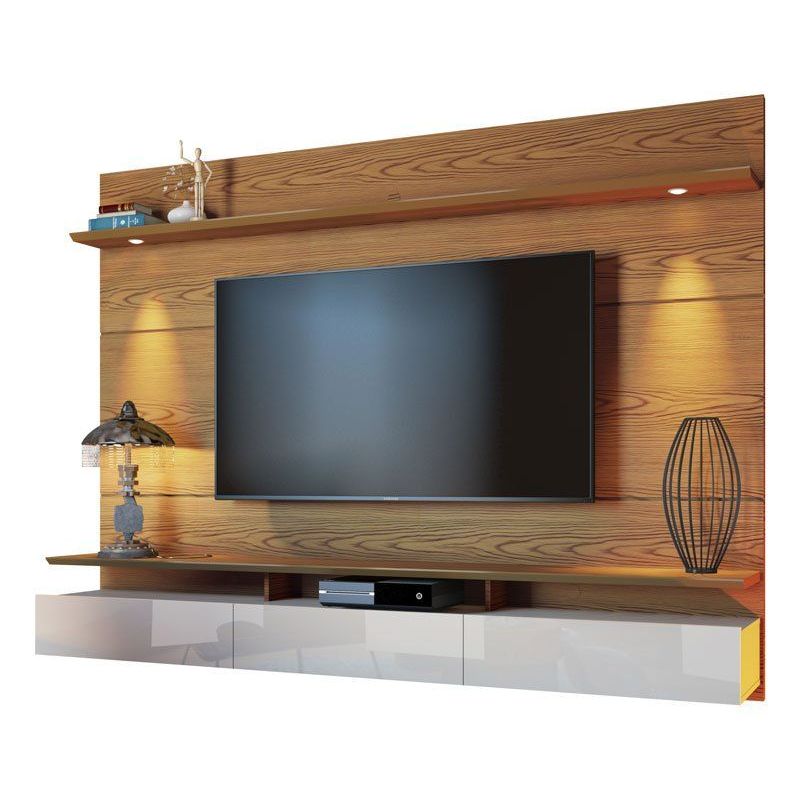 Home Suspenso Decore Para Sala TV 60 Polegadas com 3 gavetas LED Freijó com Off White - Imcal Móveis