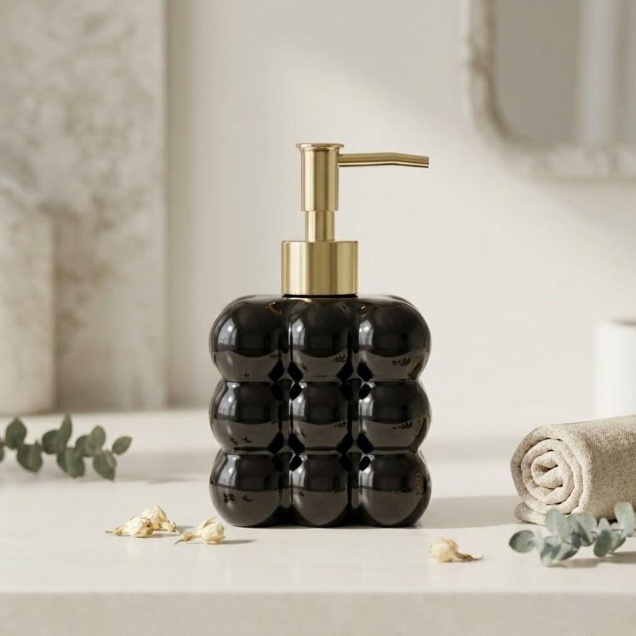 Porta Sabonete Líquido de Vidro - Preto - 15cm - 300mL - 1 unidade - Rizzo