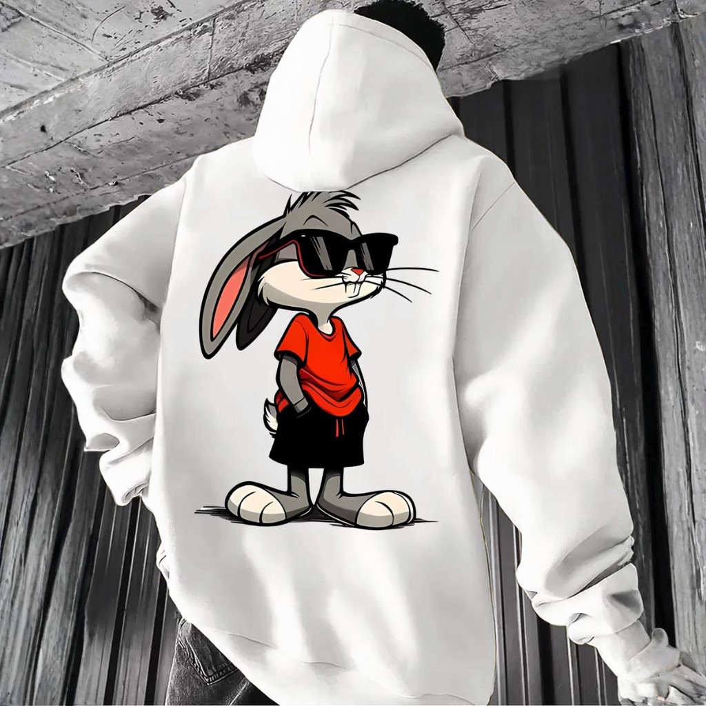 Moletom Masculino Streetwear Coelho de Óculos Escuros Premium Unissex Casaco Canguru Com Capuz