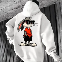 Moletom Masculino Streetwear Coelho de Óculos Escuros Premium Unissex Casaco Canguru Com Capuz