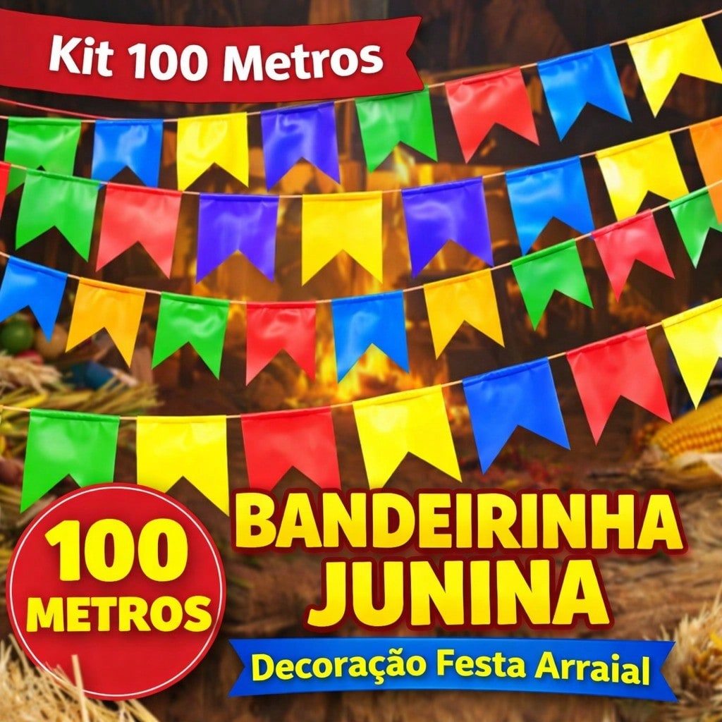 Kit Bandeirinhas Festa Junina Colorida 10 Metros Decoração Arraial São João