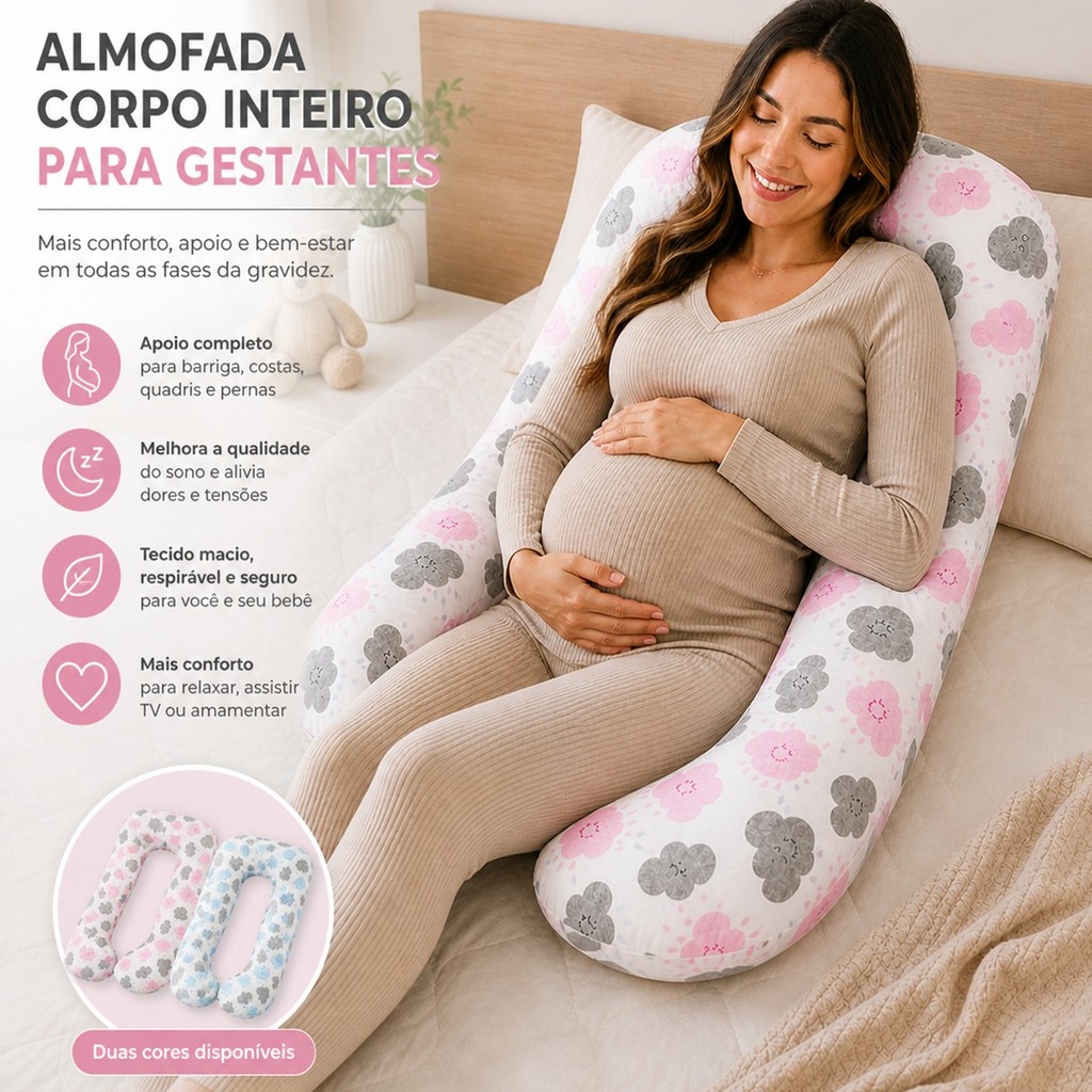 Travesseiro Gestante De Corpo Gravida Almofada Amamentação 200 Fios