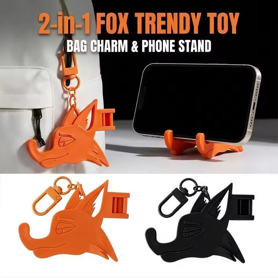 Chaveiro Com Suporte Para Telefone Em Formato De Raposa 5-1 Unidade-Durável , Fofo-Mini Celular-Pingente De Bolsa-Dobráv