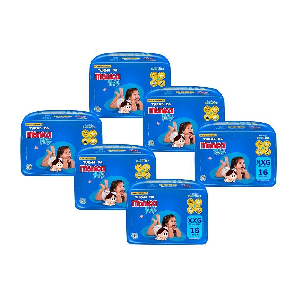 Kit 6 Fraldas Turma da Mônica Baby Jumbo XXG com 16un cada