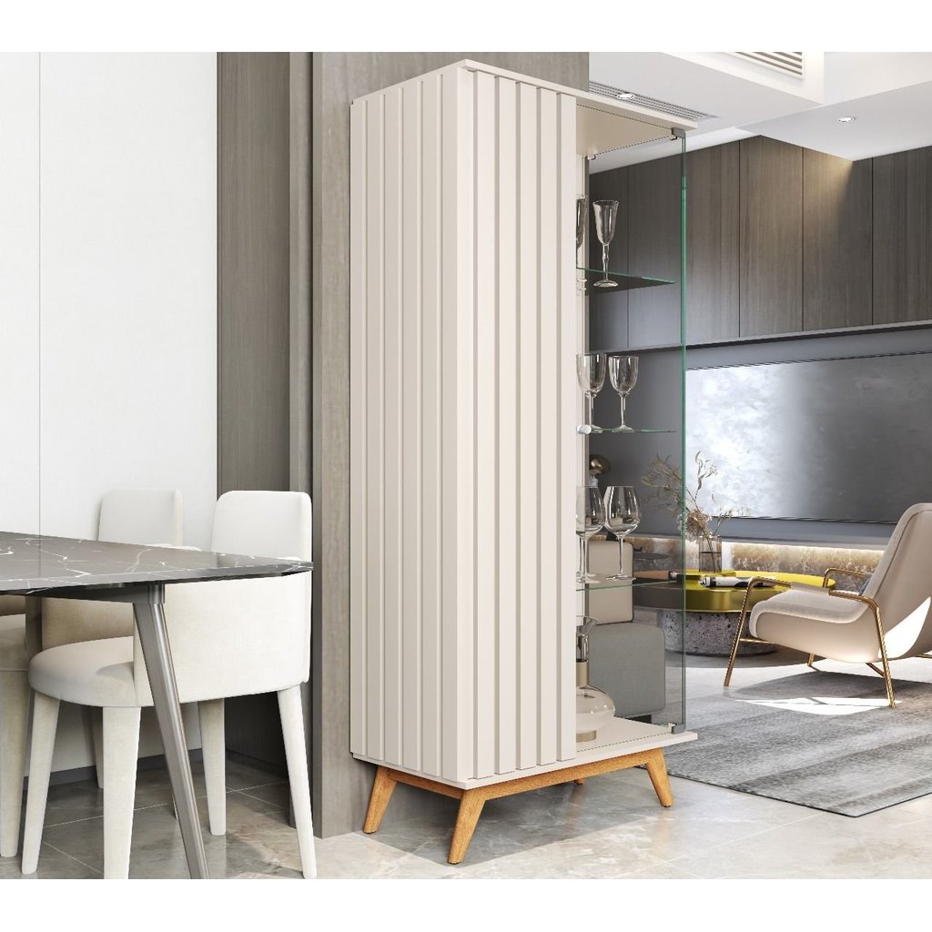 Cristaleira Ripada Vidro Temperado 100% MDF e Madeira Maciça 180CMX80CM Jb Açaí Branco Pérola · foto 2